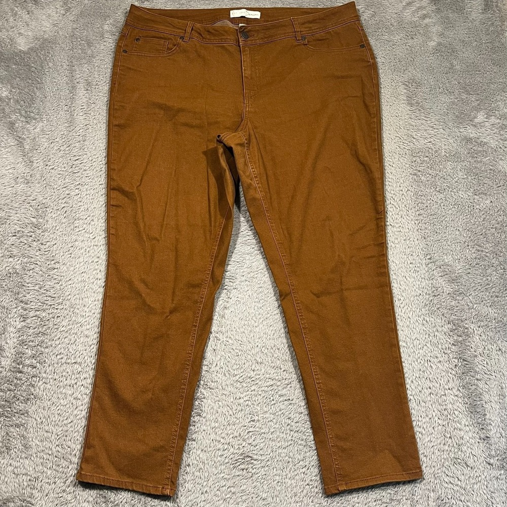 Est. 1946 Denim Hi-Rise Pants Women's 18W Brown Stretch Straight Leg Trousers